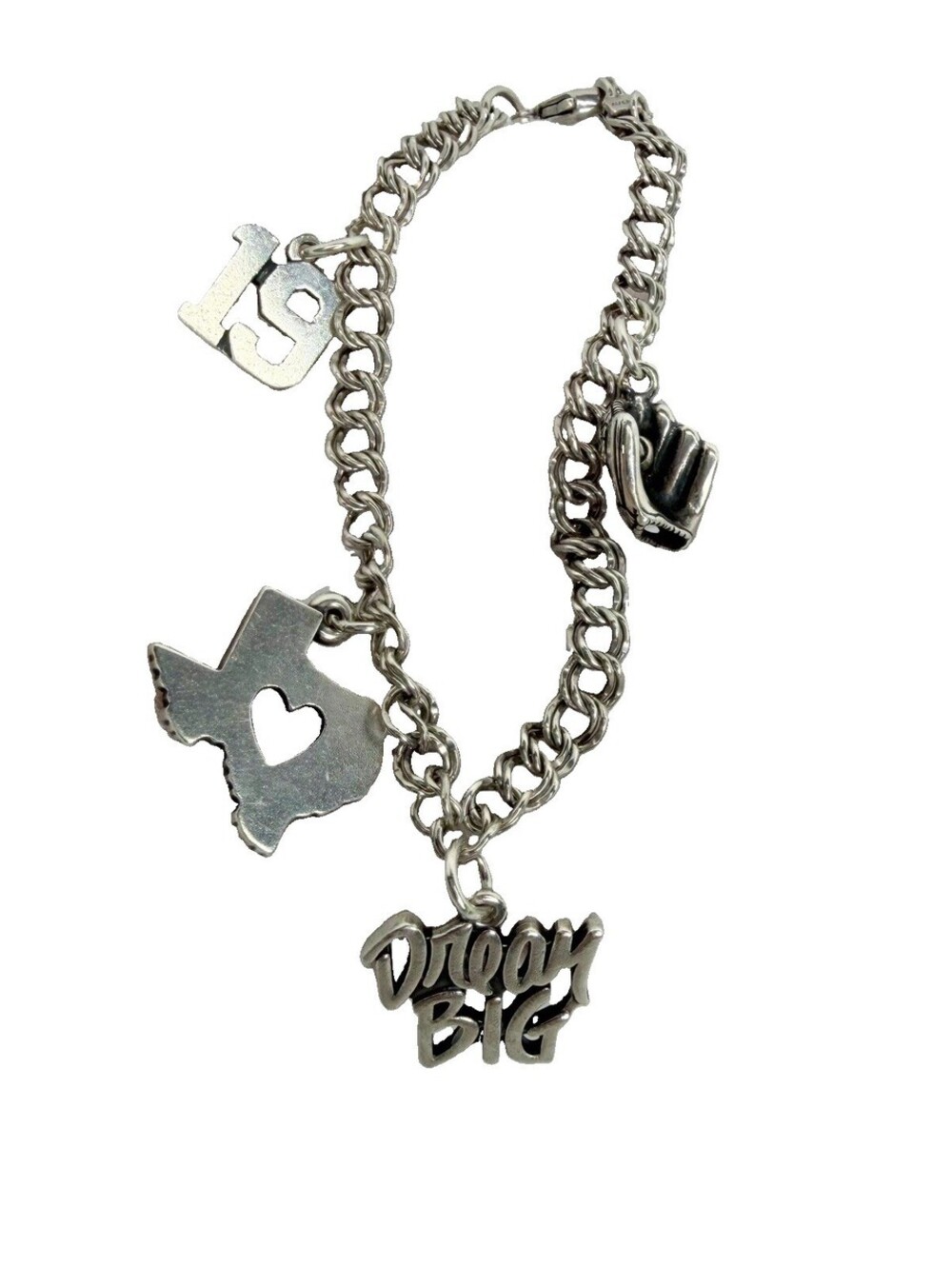 James Avery Sterling Silver Charm Bracelet, Texas Dream Big 19 Baseball Glove